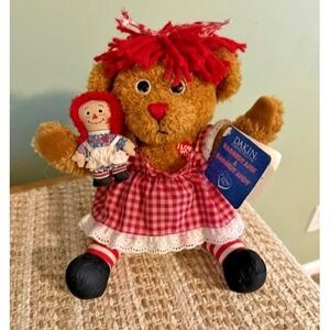Dakin Raggedy Ann Bear 9 inch With Special Friend 3 inch Plush Red Gingham Dress